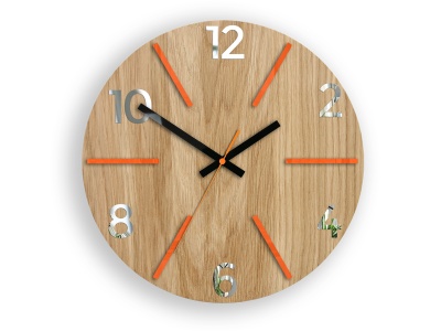 ZEGAR ŚCIENNY DĄB AKSEL ORANGE & MIRROR klasyk