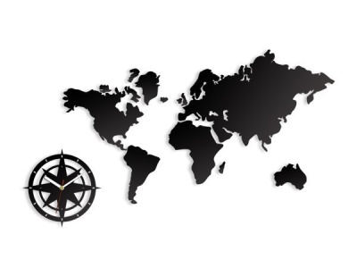 NEW! ZEGAR ŚCIENNY MAPA ŚWIATA WORLD2 ULTRA CICHY