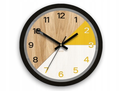 Zegar ścienny drewniany Paryż żółty 33cm cichy