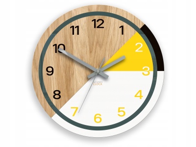 Zegar ścienny drewniany Lagos żółty 33cm cichy