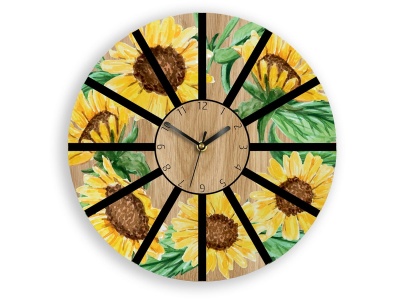 Zegar ścienny ze słonecznikami Dębowy 33cm