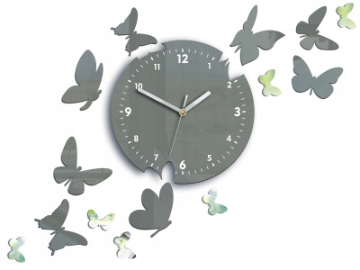 Zegar ścienny MOTYLE 14 czytelny i CICHY SZARY