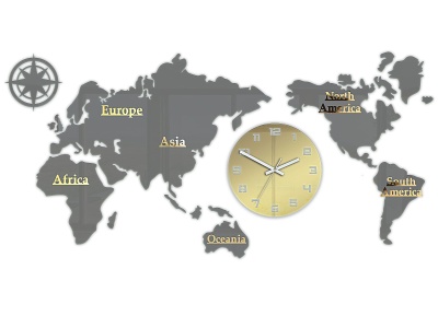 Zegar ścienny Mapa świata 110cm x 55cm