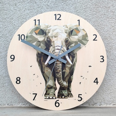 Nowoczesny zegar ścienny SŁOŃ GEOMETRYCZNY - CICHY 30cm