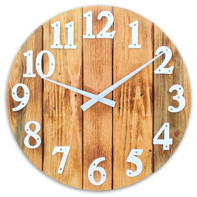 Duży zegar ścienny drewniany PATRON BIAŁY 49 CM 