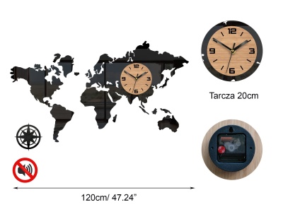 Zegar ścienny Mapa Świata 120 cm