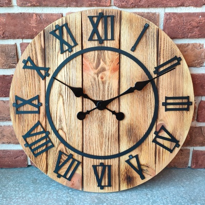 Drewniany zegar Rzym - Farmhouse style - Loftowy  49cm