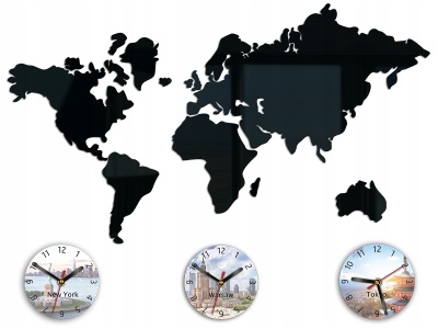 Duży zegar ścienny Mapa Świata 3D STREFY 70x51 NEW