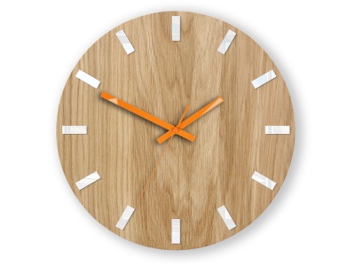 ZEGAR ŚCIENNY DREWNIANY SIMPLE Biało-Pomarańczowy